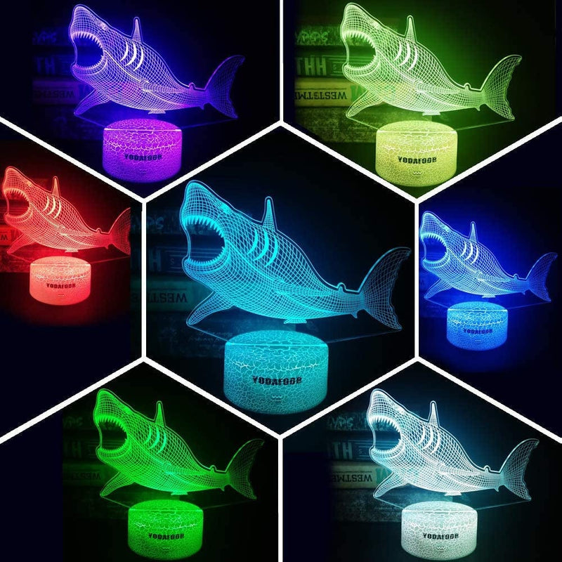 YODAFOOR 3D Illusion Shark Night Lights for Kids Megalodon Shark Toy Christmas Birthday Gifts for Boys Girls Kids Baby 7 Colors Remote Control Desk Night Lamp (Megalodon) Home & Garden > Pool & Spa > Pool & Spa Accessories YODAFOOR   