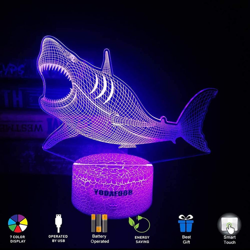 YODAFOOR 3D Illusion Shark Night Lights for Kids Megalodon Shark Toy Christmas Birthday Gifts for Boys Girls Kids Baby 7 Colors Remote Control Desk Night Lamp (Megalodon) Home & Garden > Pool & Spa > Pool & Spa Accessories YODAFOOR   