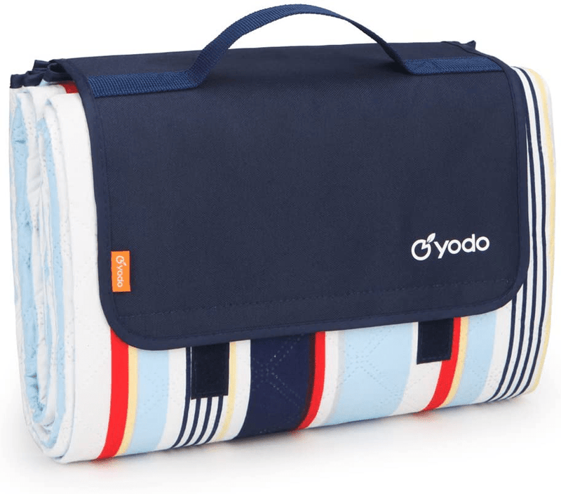 yodo Extra Large Machine Washable Picnic Blanket Tote for Family Outdoor Camping Beach Hiking Festivals Concerts Home & Garden > Lawn & Garden > Outdoor Living > Outdoor Blankets > Picnic Blankets yodo Navy/Red Stripe  