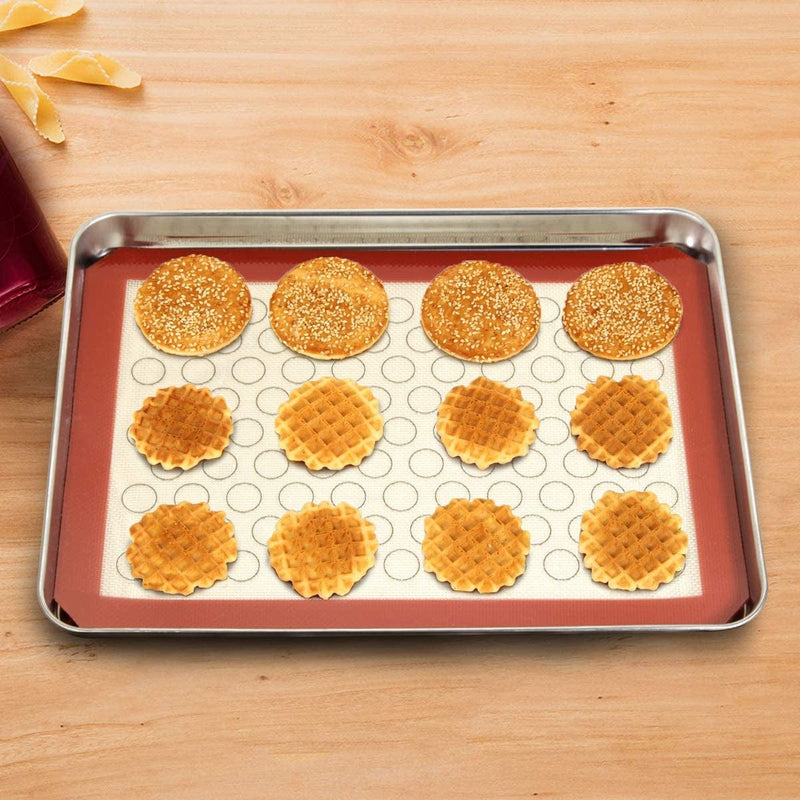 Yododo Baking Sheet with Silicone Mat Set, Set of 8 (4 Sheets + 4 Mats), Stainless Steel Cookie Sheet Baking Pans with Reusable Silicone Baking Mat, Non Toxic & Heavy Duty & Easy Clean