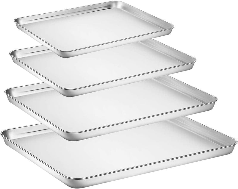 Yododo Baking Sheet with Silicone Mat Set, Set of 8 (4 Sheets + 4 Mats), Stainless Steel Cookie Sheet Baking Pans with Reusable Silicone Baking Mat, Non Toxic & Heavy Duty & Easy Clean