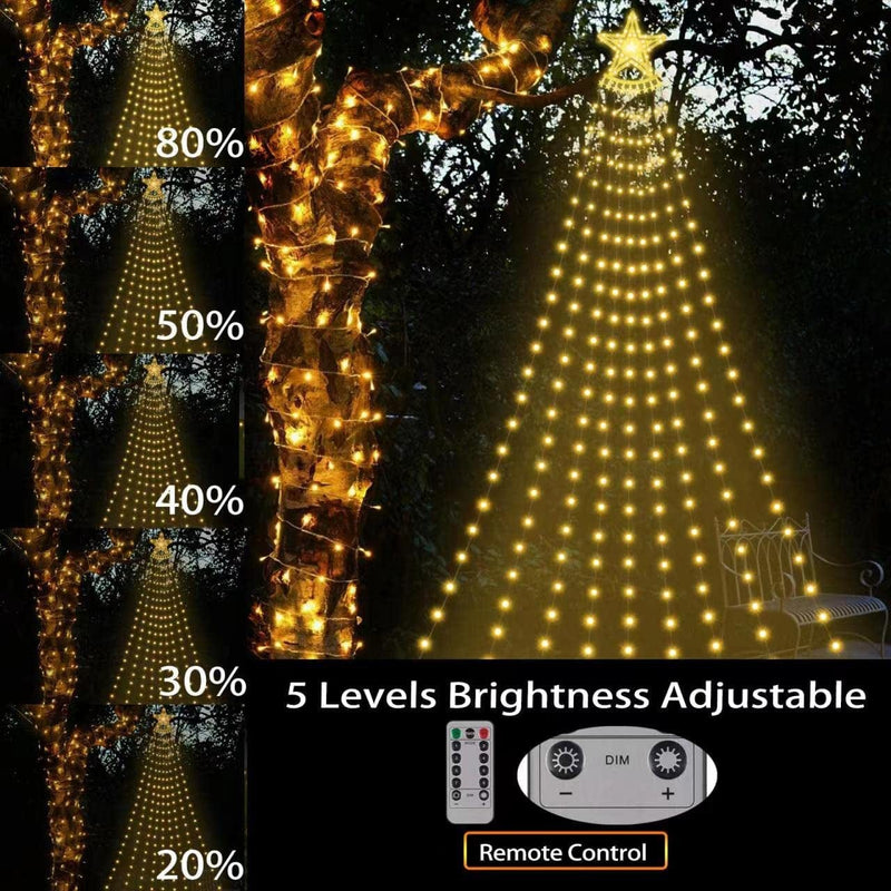 Yofidra Christmas Outdoor String Lights - 360 LED 8 Modes Warm White Tree Light with Big Star Topper Waterproof for Christmas Decoration Home & Garden > Lighting > Light Ropes & Strings Shenzhen huihao Technology Co., Ltd   