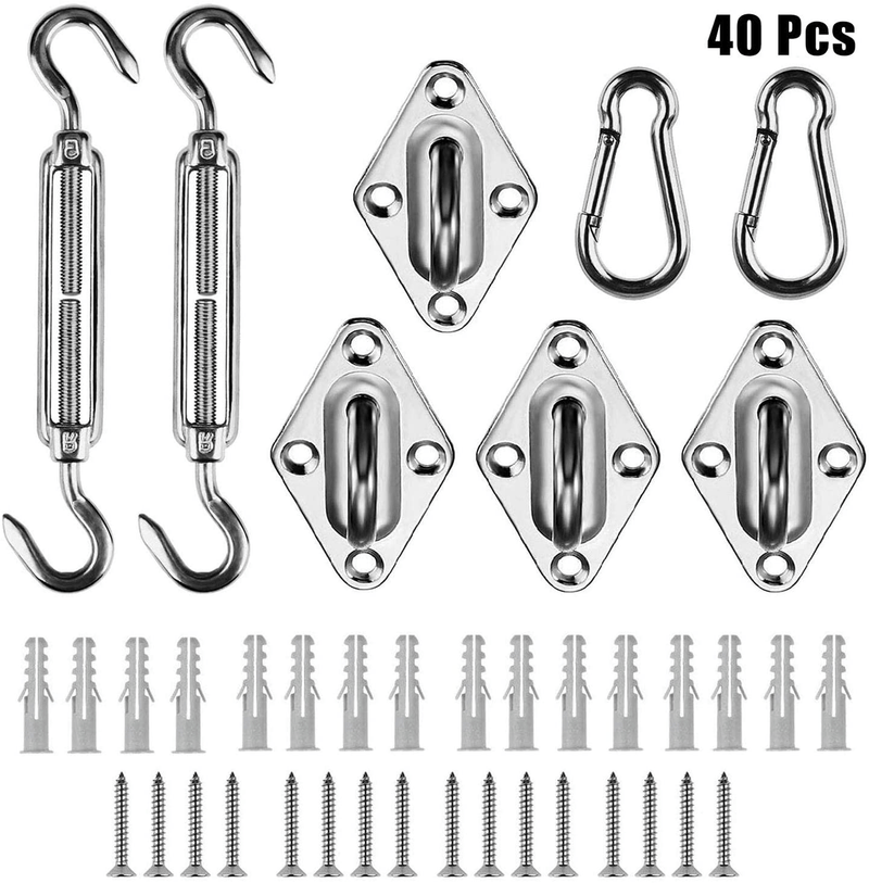 YOFIT Shade Sail Hardware Kit 5 inch for Triangle Rectangle Sun Shade Sail Installation, 304 Marine Grade Anti-Rust Stainless for Garden Beach Outdoors, 40 Pcs Home & Garden > Lawn & Garden > Outdoor Living > Outdoor Umbrella & Sunshade Accessories YOFIT 80 pcs  