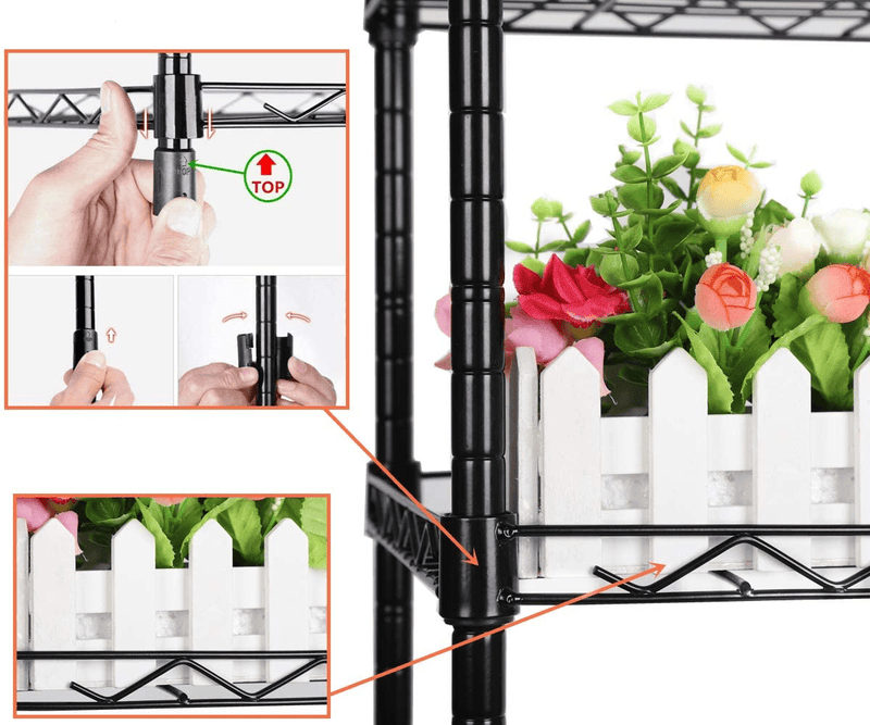YOHKOH 5-Wire Shelving Metal Storage Rack Adjustable Shelves for Laundry Bathroom Kitchen Pantry Closet (Black) (16.6L X 11.8W X 48H, Black) Home & Garden > Kitchen & Dining > Food Storage YOHKOH   