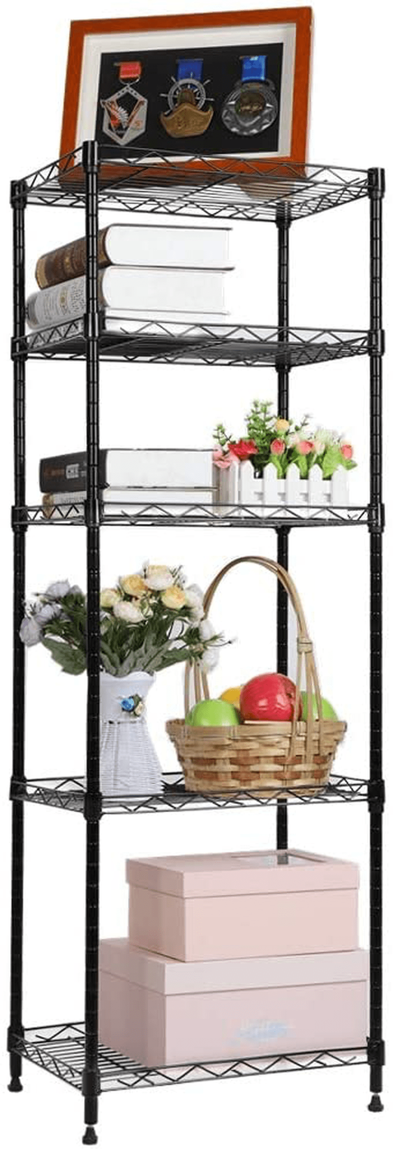 YOHKOH 5-Wire Shelving Metal Storage Rack Adjustable Shelves for Laundry Bathroom Kitchen Pantry Closet (Black) (16.6L X 11.8W X 48H, Black) Home & Garden > Kitchen & Dining > Food Storage YOHKOH   