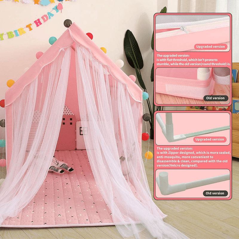 YOIKO Kids Tents Indoor Playhouses Girls 9.9Ft Star String Lights Pink Tent for Girls Upgraded Large Kids Indoor Tents and Playhouses Longer Curtain with Colorful Accessories Decoration 50.4" X 47.3" Sporting Goods > Outdoor Recreation > Camping & Hiking > Tent Accessories YOIKO   