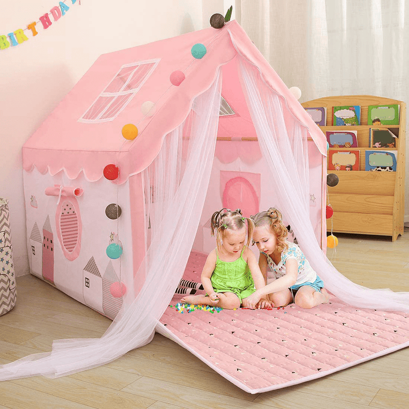 YOIKO Kids Tents Indoor Playhouses Girls 9.9Ft Star String Lights Pink Tent for Girls Upgraded Large Kids Indoor Tents and Playhouses Longer Curtain with Colorful Accessories Decoration 50.4" X 47.3" Sporting Goods > Outdoor Recreation > Camping & Hiking > Tent Accessories YOIKO Pink  