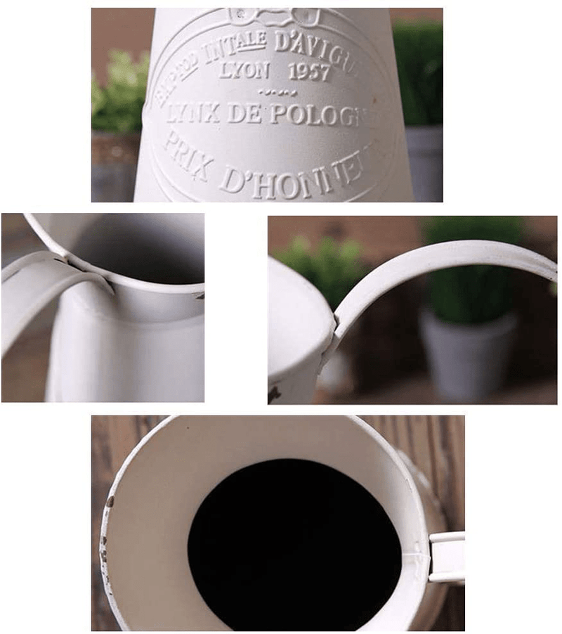 Yoillione French Pitcher Vase, Vintage Pitcher Vase, Metal Farmhouse Pitcher Vase, Decorative Jug Flower Pitcher for Vase Decor, White Home & Garden > Decor > Vases Yoillione   