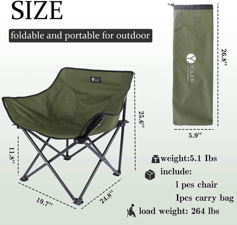 YOLER Portable Camping Chair, Compact Folding Chair with Carry Bag, Beach Chairs for Adults, Outdoor Camping Furniture, Picnic, Backpacking, Hiking Green Sporting Goods > Outdoor Recreation > Camping & Hiking > Camp Furniture YOLER   