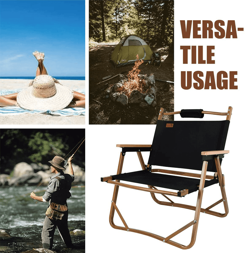 YOLER Portable Camping Chairs for Adults, Folding Camp Chair, Lightweight Support 266Lbs with Carry Bag for Outdoor Travel Black