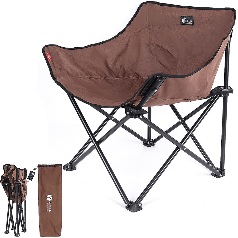 YOLER Portable Camping Chairs for Adults, Folding Camp Chair, Lightweight Support 266Lbs with Carry Bag for Outdoor Travel Black Sporting Goods > Outdoor Recreation > Camping & Hiking > Camp Furniture YOLER Brown  