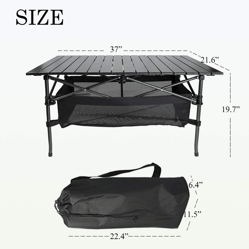 YOLER Portable Camping Table, Aluminum Folding Camping Table with Carry Bag Lightweight for Beach BBQ Picnic (37" Lx21.6 Wx19.7 H)