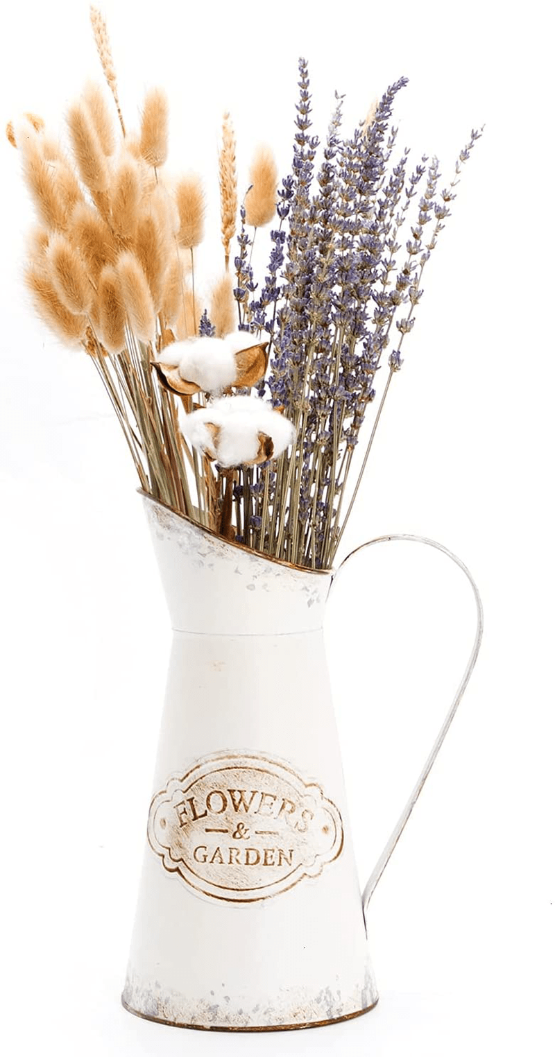 YoleShy Farmhouse Decorative Pitcher, Metal Rustic Pitcher Vase Flower Jug for Home Decoration, Wedding Decor, Photo Props (White)