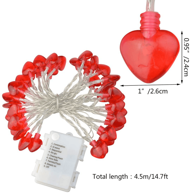 Yolyoo 14.7 Ft 40 Leds Heart Shaped String Lights for Mother'S Day, Valentines Day,Wedding, Christmas,Party Favors,Battery Operated Heart Shaped Lights