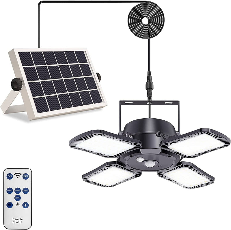 Yomisga Solar Pendant Lights Solar Indoor/Outdoor Light with Motion Sensor, 4 Lighting Modes with Remote Control, 128 LED 1000LM Solar Powered Shed Lamp for Garage Shop Barn Home House Porch Home & Garden > Lighting > Lamps Yomisga   