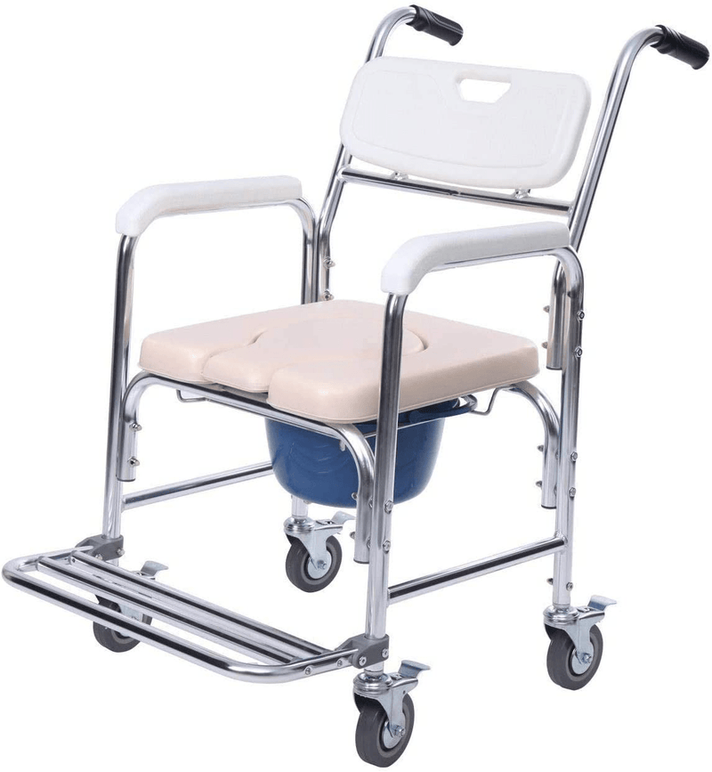 Yonntech 3In1 Bedside Commode Transport Wheelchair Multiple Function Folding Bathroom Shower Chair Bedside Toilet Seat Detachable Bucket with Locking Rear Castors and Leg Rest Sporting Goods > Outdoor Recreation > Camping & Hiking > Portable Toilets & Showers Yonntech   