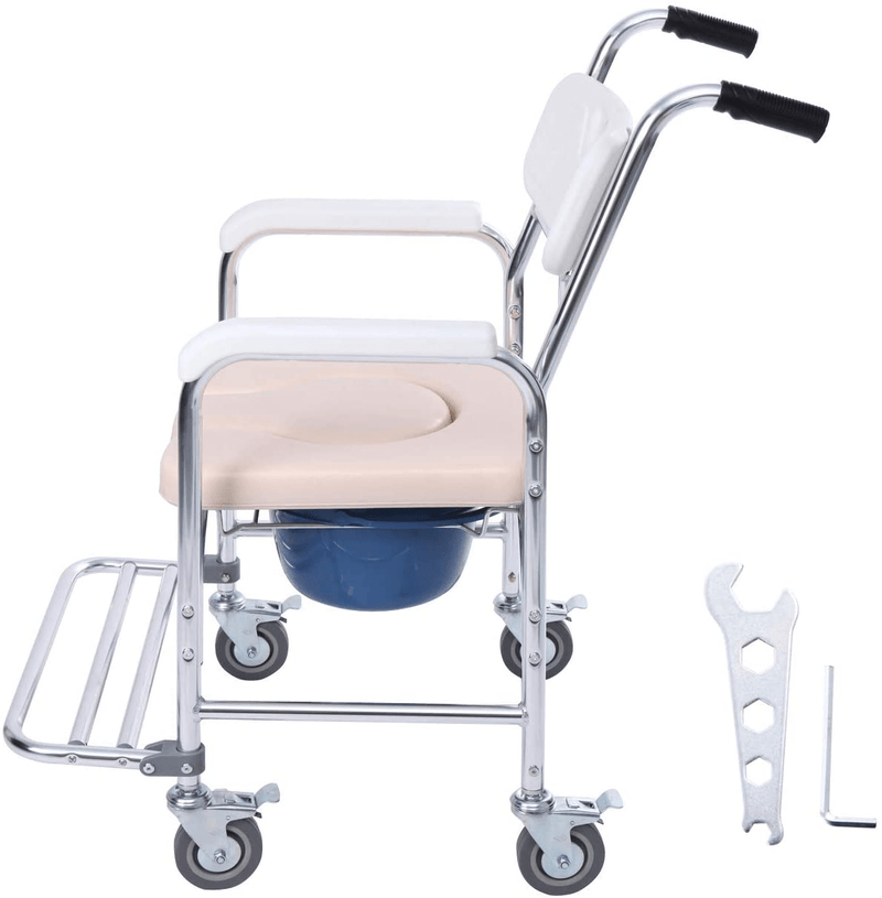 Yonntech 3In1 Bedside Commode Transport Wheelchair Multiple Function Folding Bathroom Shower Chair Bedside Toilet Seat Detachable Bucket with Locking Rear Castors and Leg Rest Sporting Goods > Outdoor Recreation > Camping & Hiking > Portable Toilets & Showers Yonntech   