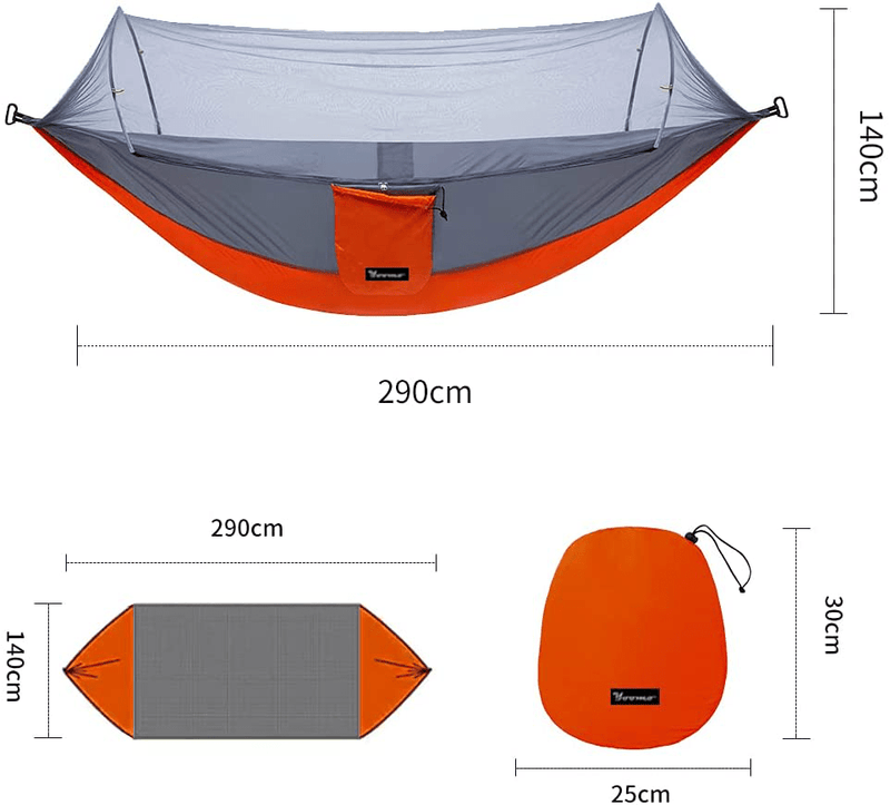 YOOMO Camping Hammock with Mosquito Net & 10Ft Hammock Tree Straps Portable Lightweight Parachute Fabric Travel Bed for Hiking, Backpacking, Garden. (Gray/Orange) Sporting Goods > Outdoor Recreation > Camping & Hiking > Mosquito Nets & Insect Screens yoomo   