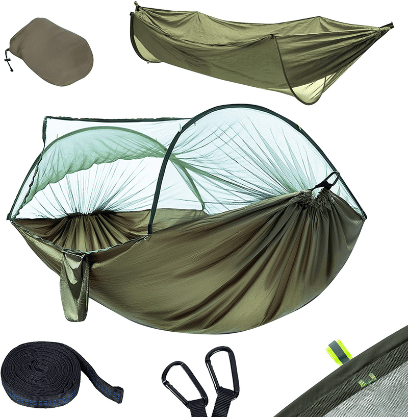 YOOMO Camping Hammock with Mosquito Net & 10Ft Hammock Tree Straps Portable Lightweight Parachute Fabric Travel Bed for Hiking, Backpacking, Garden. (Gray/Orange)