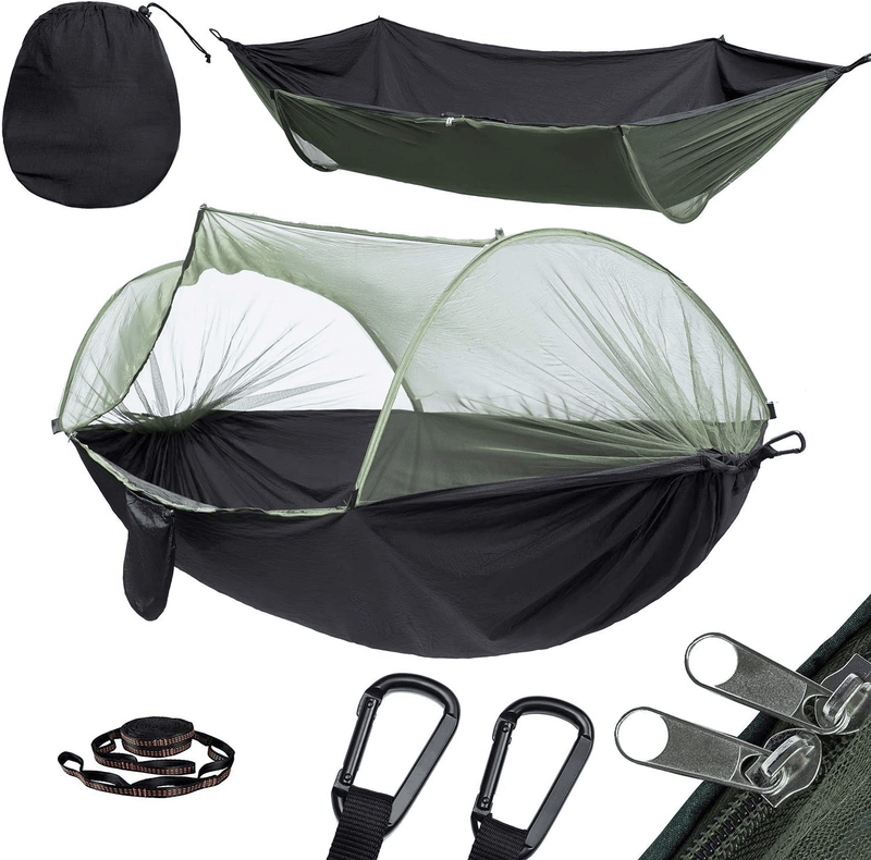 YOOMO Camping Hammock with Mosquito Net & 10Ft Hammock Tree Straps Portable Lightweight Parachute Fabric Travel Bed for Hiking, Backpacking, Garden. (Gray/Orange)