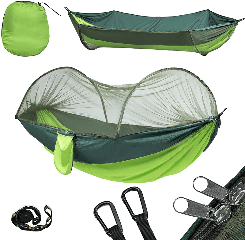 YOOMO Camping Hammock with Mosquito Net & 10Ft Hammock Tree Straps Portable Lightweight Parachute Fabric Travel Bed for Hiking, Backpacking, Garden. (Gray/Orange) Sporting Goods > Outdoor Recreation > Camping & Hiking > Mosquito Nets & Insect Screens yoomo 04-green  