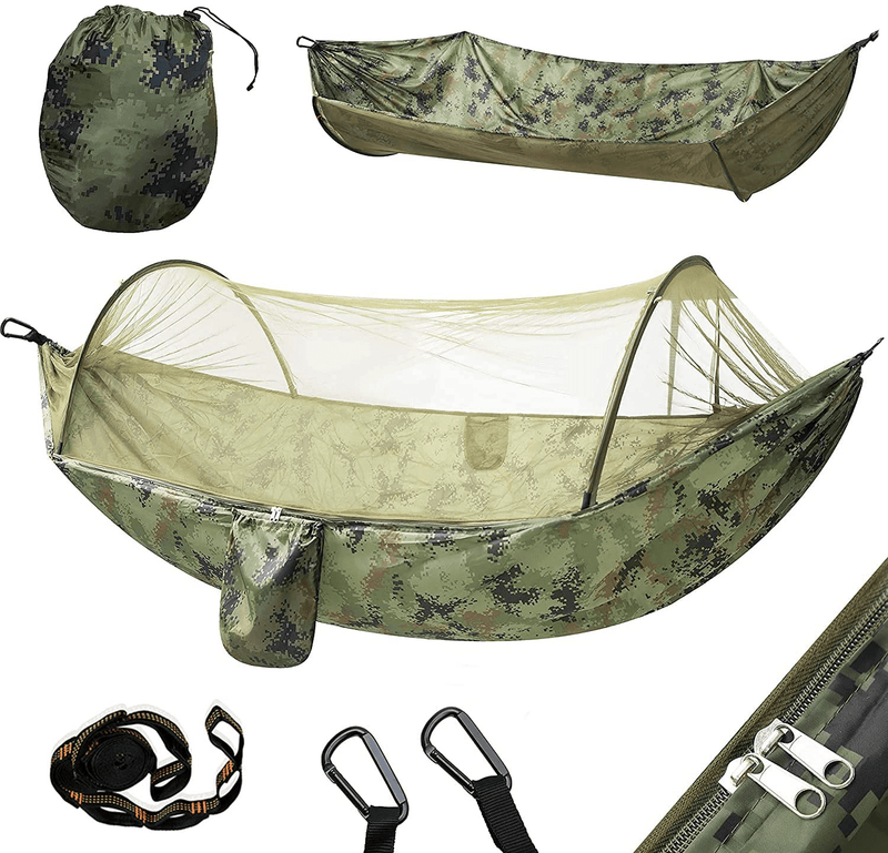 YOOMO Camping Hammock with Mosquito Net & 10Ft Hammock Tree Straps Portable Lightweight Parachute Fabric Travel Bed for Hiking, Backpacking, Garden. (Gray/Orange) Sporting Goods > Outdoor Recreation > Camping & Hiking > Mosquito Nets & Insect Screens yoomo 03-camo Green  
