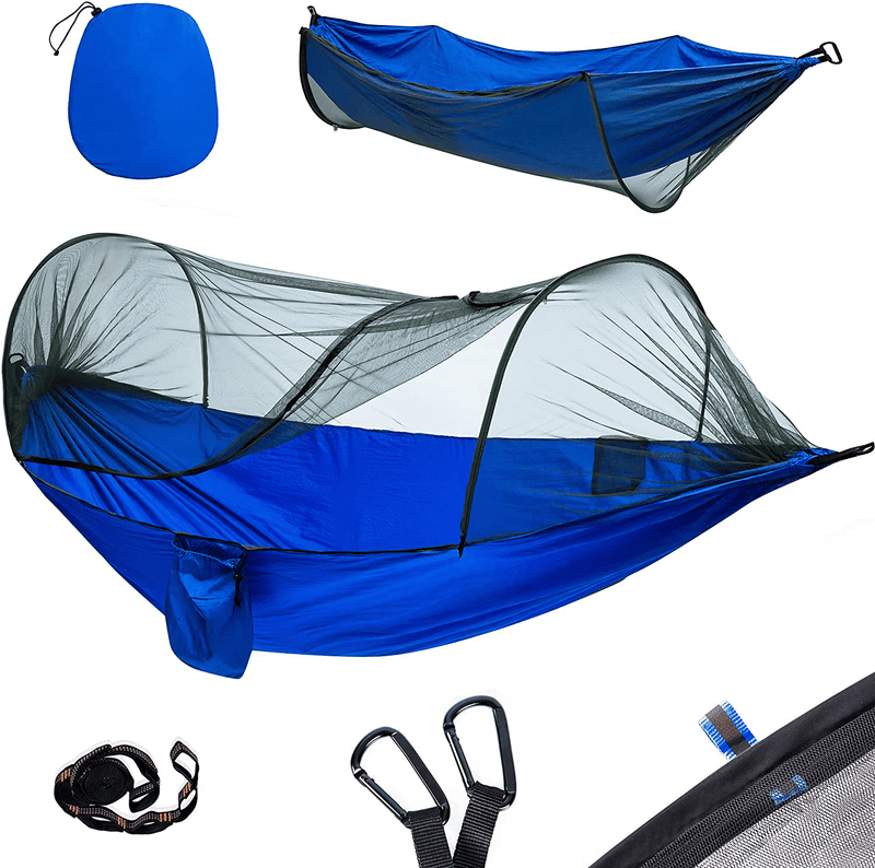 YOOMO Camping Hammock with Mosquito Net & 10Ft Hammock Tree Straps Portable Lightweight Parachute Fabric Travel Bed for Hiking, Backpacking, Garden. (Gray/Orange) Sporting Goods > Outdoor Recreation > Camping & Hiking > Mosquito Nets & Insect Screens yoomo 07-blue  