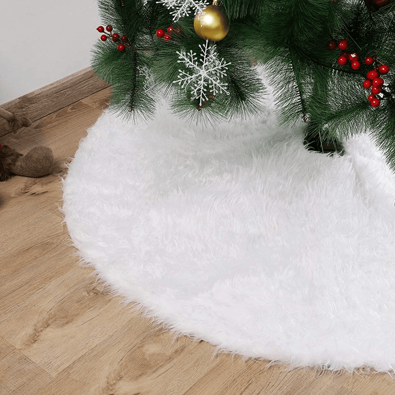 Yopay 48 Inch Christmas Tree Skirt, Xmas Tree Plush Skirt Mat Base Cover for Merry Christmas, Round Snow White Holiday New Year Party Faux Fur Skirt Ornaments Home & Garden > Decor > Seasonal & Holiday Decorations > Christmas Tree Skirts Yopay   