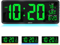 YORTOT 16” Large Digital Wall Clock with Remote Control, 4 Level Brightness, 7 Color Decor Night Light, Big Red Number LED Display with Indoor Temperature, Date and 12/24H, DST, Fold Out Stand Home & Garden > Decor > Clocks > Wall Clocks YORTOT Geen  