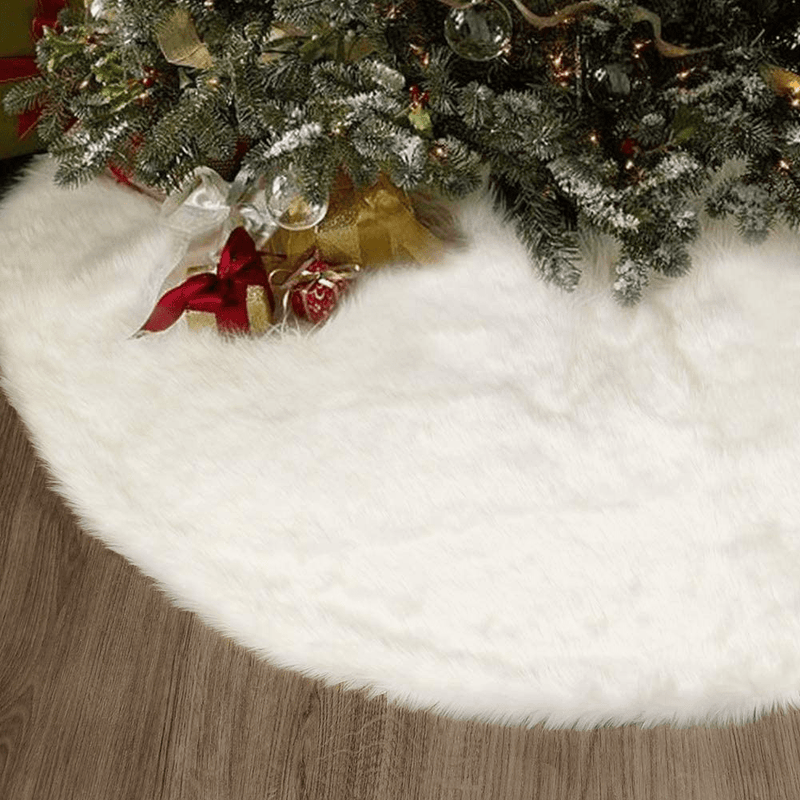 yosager 48 Inch Christmas Tree Skirt Faux Fur Tree Mat for Christmas Holiday Party Decoration, White
