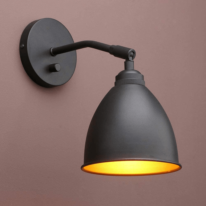 Yosoan Vintage Wall Sconce, 1-Light Dimmable Switch Industrial Mount Metal Fixture Lighting Lamp with 6.1" Oval Black Metal Shade In-Build Gold and 4.7" Black Canopy Lamp Fixture