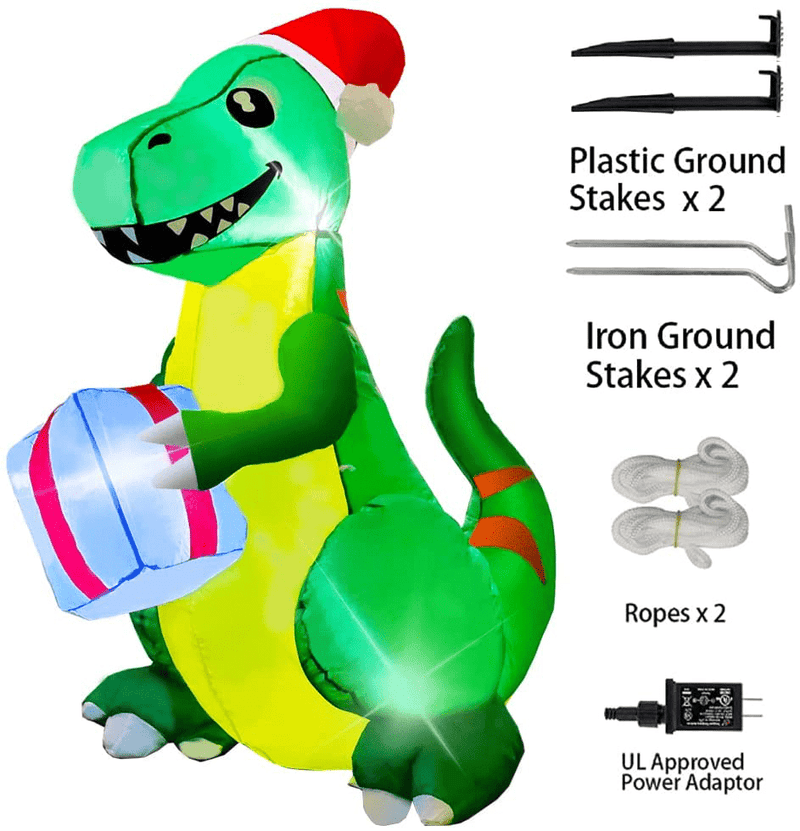 Yostyle 5Ft Tall Christmas Inflatables Green Dinosaur, Outdoor Inflatable Christmas Decorations with Christmas Hat and Present LED Lights Decor, Christmas Blow up Decor for Holiday Yard Lawn Garden Home & Garden > Decor > Seasonal & Holiday Decorations& Garden > Decor > Seasonal & Holiday Decorations Yostyle   