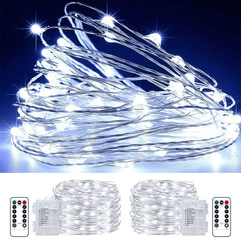 Yotelim LED Fairy Lights Battery Operated Outdoor 2 Pack 33Ft LED String Lights with Remote, Multi Color Fairy Lights Twinkle Firefly Lights for Bedroom Party Wedding Christmas, Halloween，Patio Home & Garden > Decor > Seasonal & Holiday Decorations YoTelim Cool White 33ft Fairy Lights-2pack  