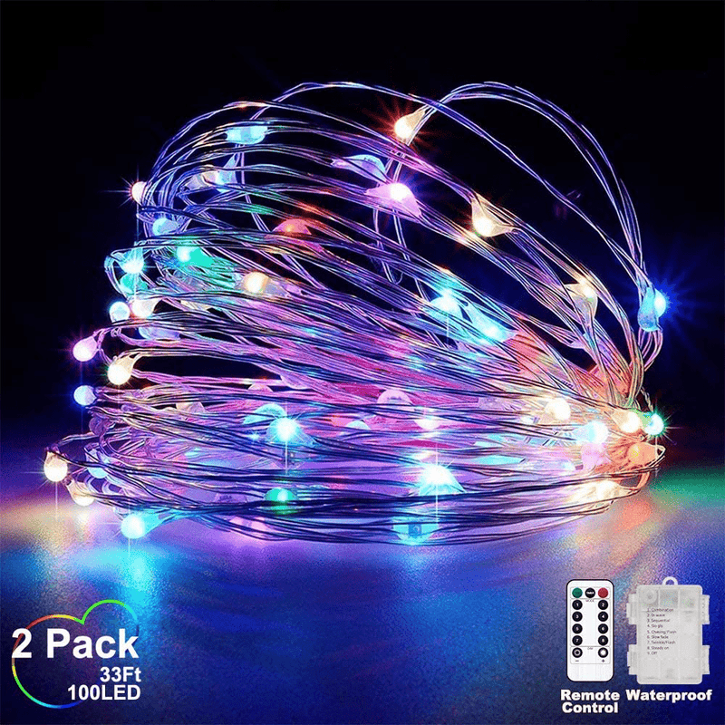 Yotelim LED Fairy Lights Battery Operated Outdoor 2 Pack 33Ft LED String Lights with Remote, Multi Color Fairy Lights Twinkle Firefly Lights for Bedroom Party Wedding Christmas, Halloween，Patio Home & Garden > Decor > Seasonal & Holiday Decorations YoTelim Multi-color 33ft Fairy Lights-2pack  