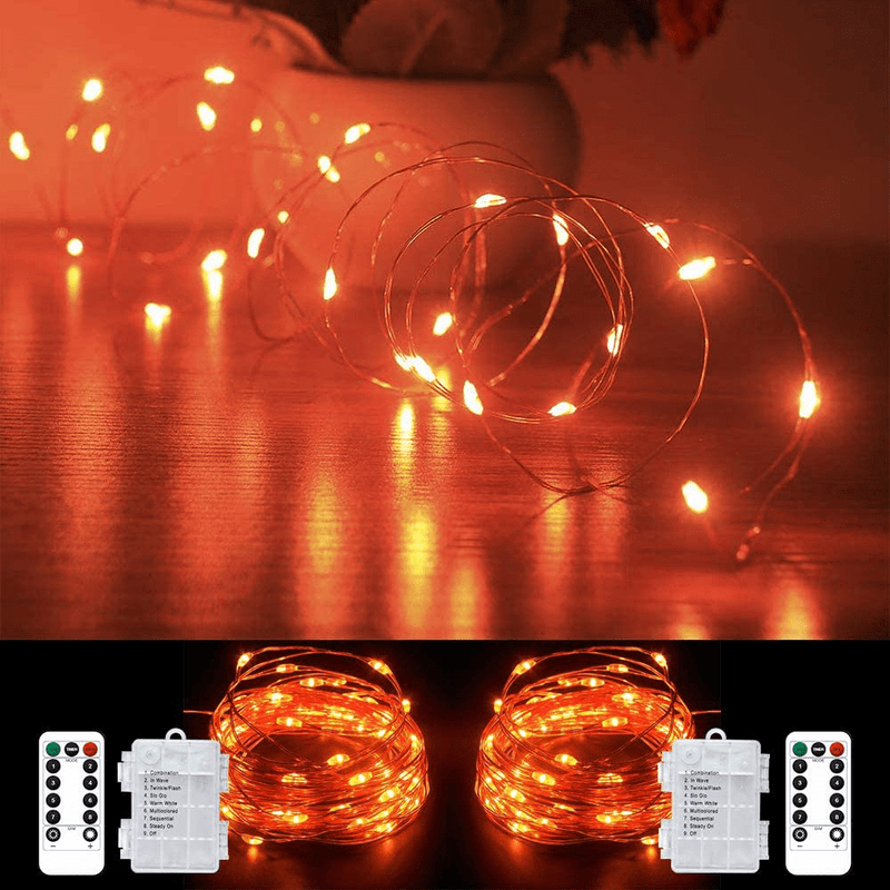 Yotelim LED Fairy Lights Battery Operated Outdoor 2 Pack 33Ft LED String Lights with Remote, Multi Color Fairy Lights Twinkle Firefly Lights for Bedroom Party Wedding Christmas, Halloween，Patio Home & Garden > Decor > Seasonal & Holiday Decorations YoTelim Orange 33ft Fairy Lights-2pack  
