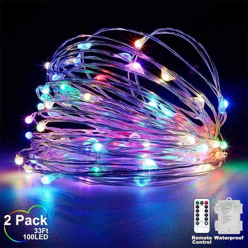 Yotelim LED Fairy String Lights with Remote Control - 2 Set 100 LED 33Ft/10M Micro Silver Wire Indoor Battery Operated LED String Lights for Garden Home Party Wedding Festival Decorations(Warm White) Home & Garden > Lighting > Light Ropes & Strings YoTelim Multi-Color 33FT Fairy Lights-2Pack  