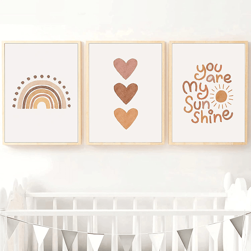 You Are My Sunshine Quotes Nursery Art Print Heart Rainbow Canvas Poster Painting Boho Wall Art Pictures Baby Kids Room Decor No Frame (8X10Inchx3 Unframed) Home & Garden > Decor > Artwork > Posters, Prints, & Visual Artwork PUYIQARE 12x16inchx3 Unframed  