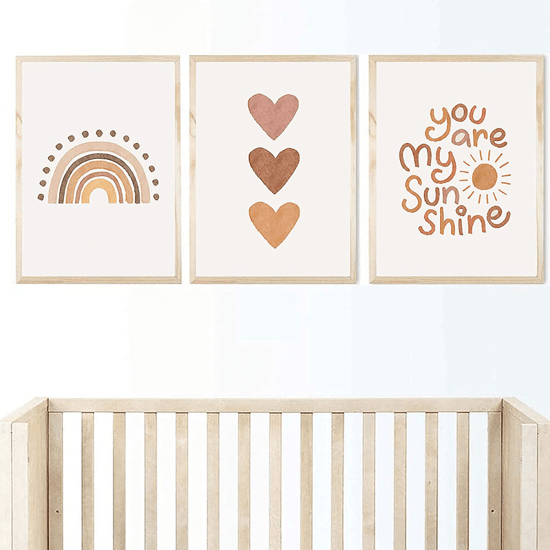 You Are My Sunshine Quotes Nursery Art Print Heart Rainbow Canvas Poster Painting Boho Wall Art Pictures Baby Kids Room Decor No Frame (8X10Inchx3 Unframed) Home & Garden > Decor > Artwork > Posters, Prints, & Visual Artwork PUYIQARE   