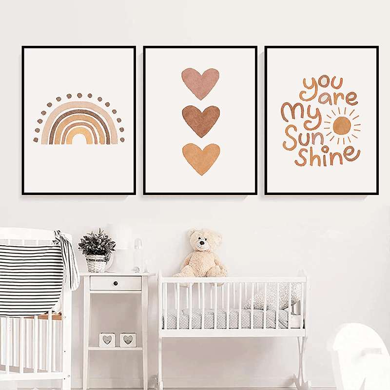 You Are My Sunshine Quotes Nursery Art Print Heart Rainbow Canvas Poster Painting Boho Wall Art Pictures Baby Kids Room Decor No Frame (8X10Inchx3 Unframed) Home & Garden > Decor > Artwork > Posters, Prints, & Visual Artwork PUYIQARE   
