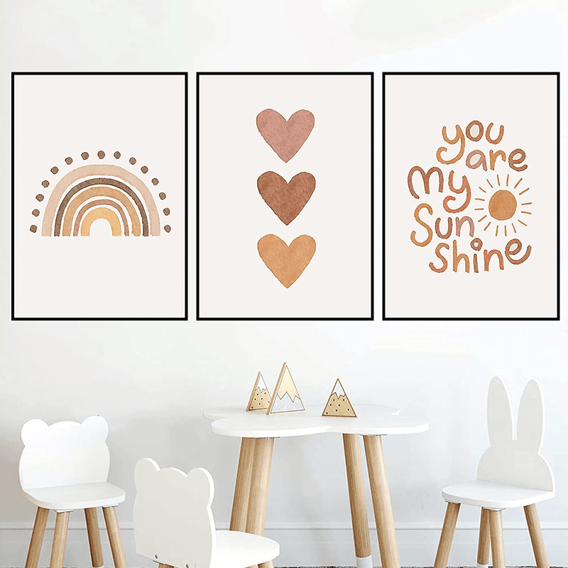You Are My Sunshine Quotes Nursery Art Print Heart Rainbow Canvas Poster Painting Boho Wall Art Pictures Baby Kids Room Decor No Frame (8X10Inchx3 Unframed) Home & Garden > Decor > Artwork > Posters, Prints, & Visual Artwork PUYIQARE 16x24inchx3 Unframed  