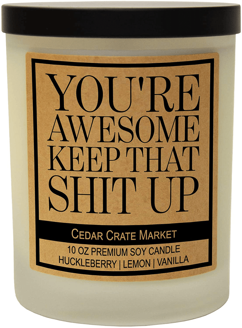 You're Awesome Keep That S Up - Friendship Candle Gifts for Women, Men, Best Friends Birthday Candle Gifts for Friends Female, Funny Candle Gifts for Women, Cute Going Away Gift for BFF, Bestie Home & Garden > Decor > Home Fragrances > Candles Cedar Crate Market Frosted  