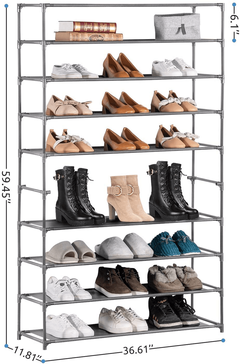 YOUDESURE 10 Tiers Shoe Rack, Large Shoe Rack Organizer for 50 Pairs, Space Saving Shoe Shelf, Non-Woven Fabric Shoe Storage Cabinet (Grey)