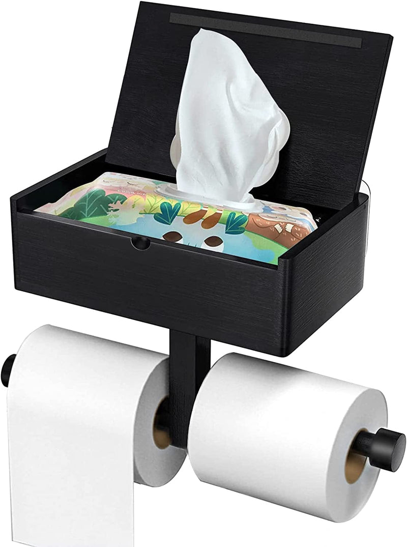 YOUHODA Toilet Paper Holder with Shelf Adhesive or Drilling Matte Black Double Roll Toilet Tissue Holder with Wipes Dispenser for Bathroom- Wall Mounted Storage Home & Garden > Household Supplies > Storage & Organization YOUHODA   