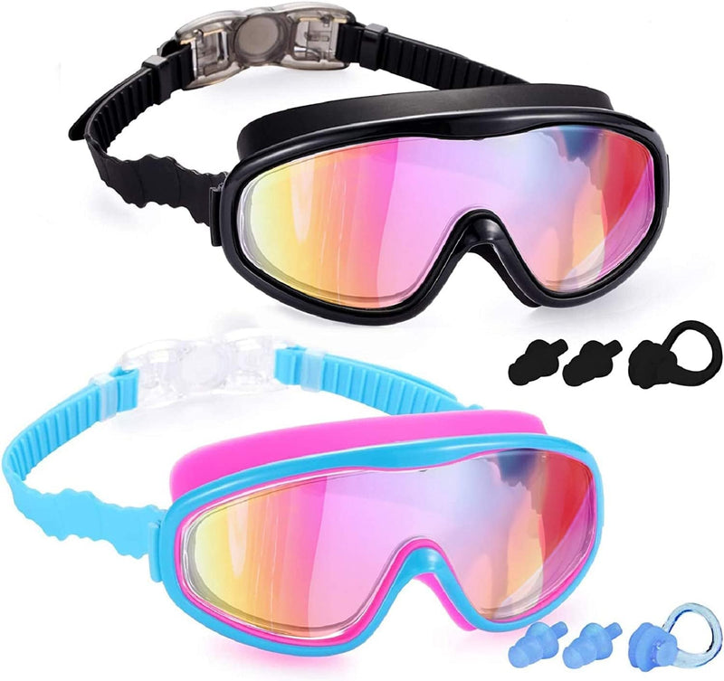 Young4Us 2 Pack Kids Swim Goggles, Swimming Glasses for Children from 3 to 15 Years Old Sporting Goods > Outdoor Recreation > Boating & Water Sports > Swimming > Swim Goggles & Masks Young4us Black & Blue/Pink  