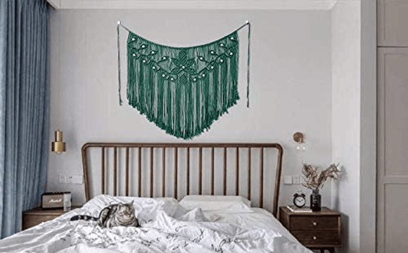 Youngeast Home Decor Leaf Shape Macrame Wall Hanging Woven Tapestry Bedroom Curtain Fringe Garland Banner Living Room Wall Decor Dark Green 39X31 inches Home & Garden > Decor > Artwork > Decorative Tapestries Youngeast   