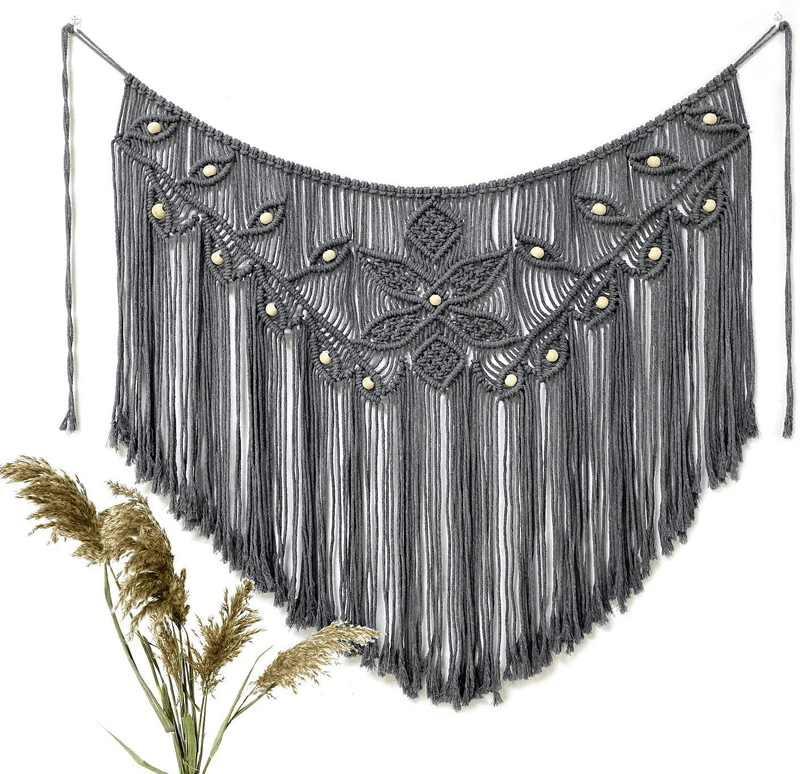 Youngeast Home Decor Leaf Shape Macrame Wall Hanging Woven Tapestry Bedroom Curtain Fringe Garland Banner Living Room Wall Decor Dark Green 39X31 inches Home & Garden > Decor > Artwork > Decorative Tapestries Youngeast Grey  