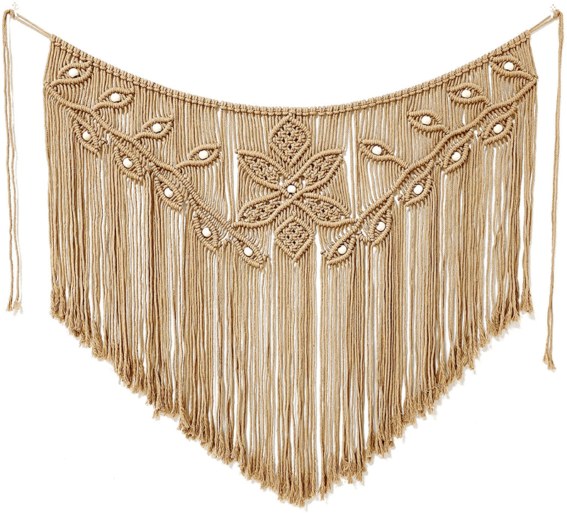 Youngeast Home Decor Leaf Shape Macrame Wall Hanging Woven Tapestry Bedroom Curtain Fringe Garland Banner Living Room Wall Decor Dark Green 39X31 inches Home & Garden > Decor > Artwork > Decorative Tapestries Youngeast Brown  