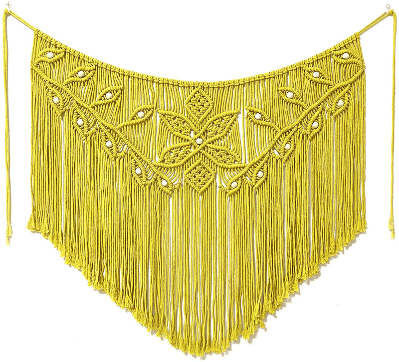 Youngeast Home Decor Leaf Shape Macrame Wall Hanging Woven Tapestry Bedroom Curtain Fringe Garland Banner Living Room Wall Decor Dark Green 39X31 inches Home & Garden > Decor > Artwork > Decorative Tapestries Youngeast Yellow  