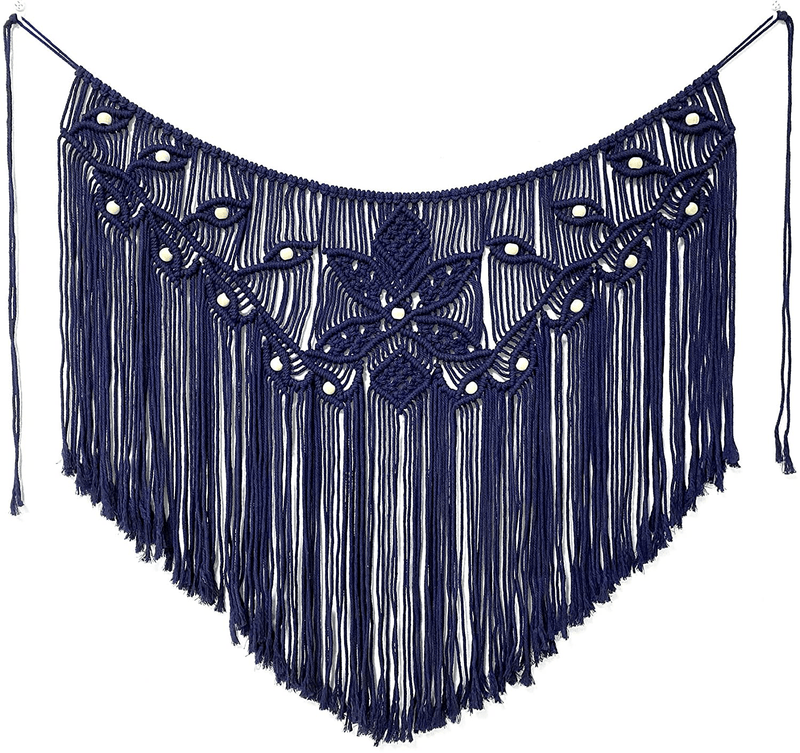 Youngeast Home Decor Leaf Shape Macrame Wall Hanging Woven Tapestry Bedroom Curtain Fringe Garland Banner Living Room Wall Decor Dark Green 39X31 inches Home & Garden > Decor > Artwork > Decorative Tapestries Youngeast Navy  