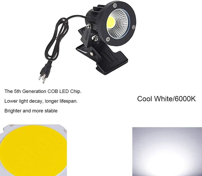 Youngine Outdoor 1Pc 5W COB LED Clip on Light, IP65 Waterproof Adjustable Desk Stand COB Spotlights with Clip and US Plug for Flag Coffee Shop (Cool White) Home & Garden > Lighting > Flood & Spot Lights Youngine   